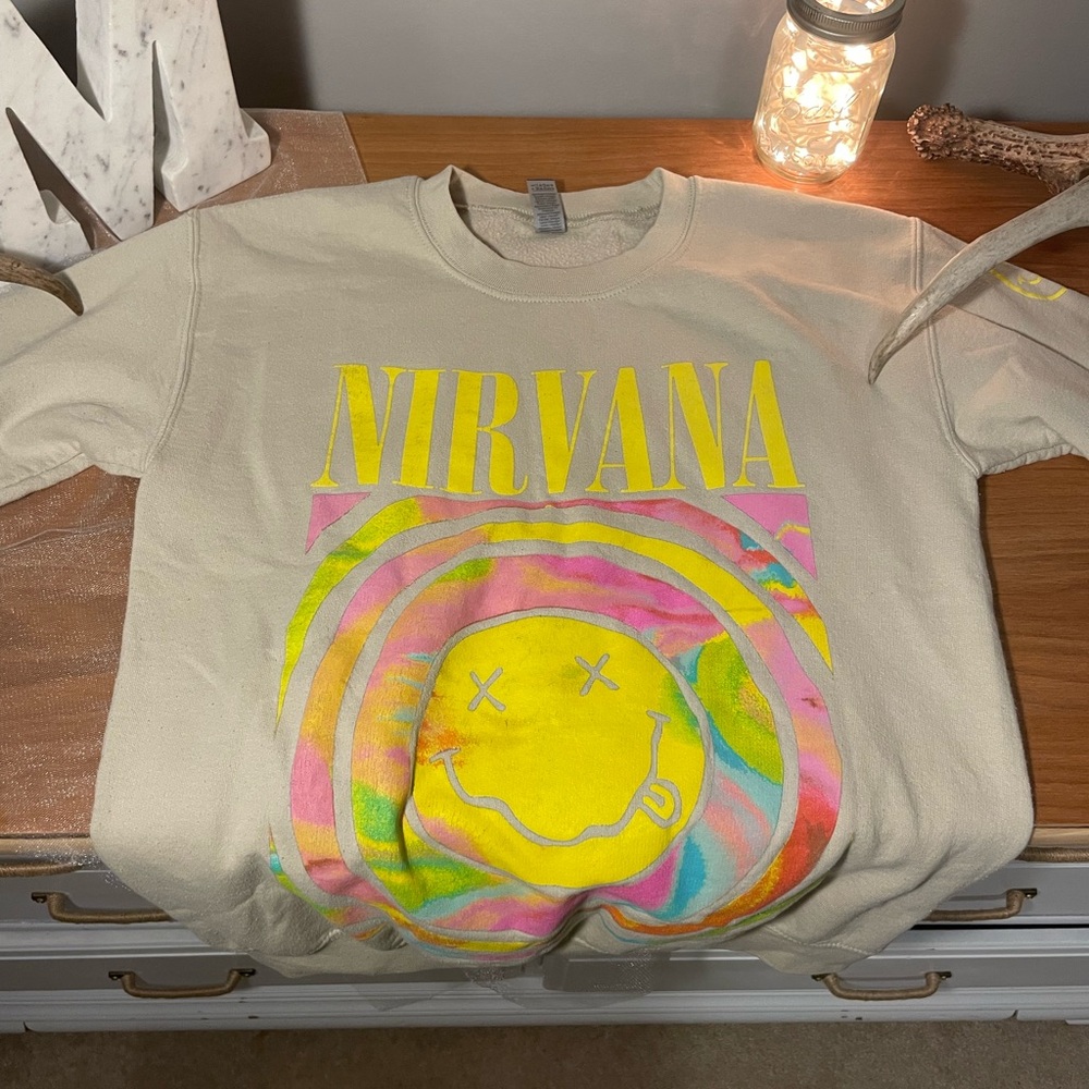 NIRVANA Beige Sweater with Multicolor Design